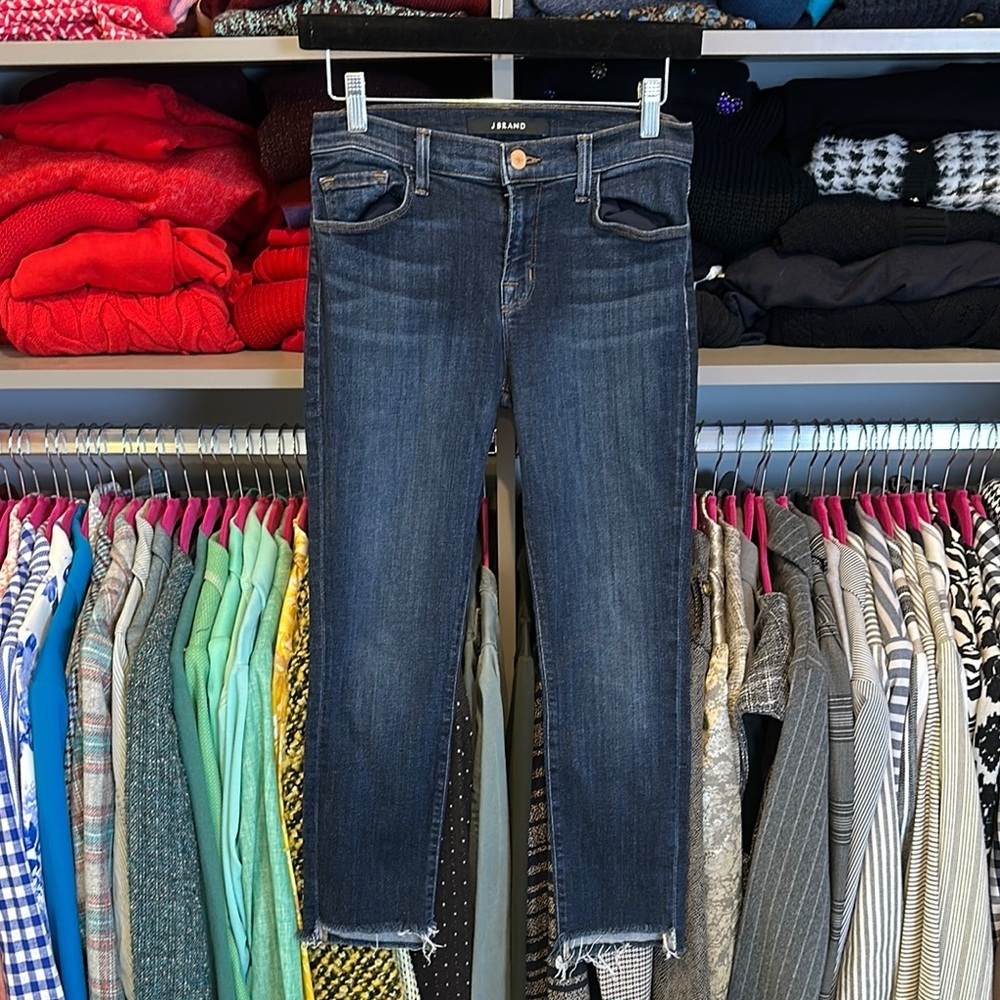 J Brand blue cropped raw hem jeans size 0